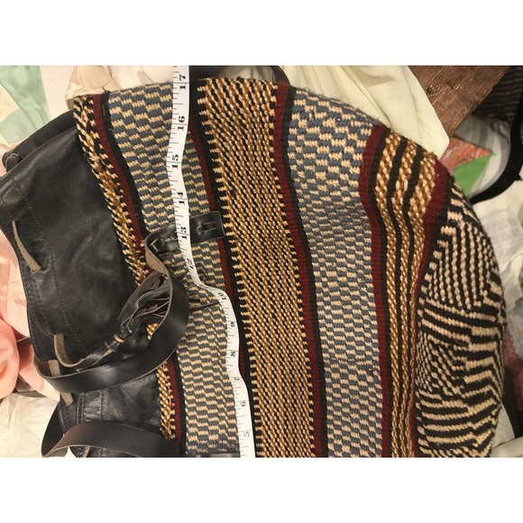 Handwoven African Tote Bag Leather Straps And Drawstring Closure Heirloom Bag - Picture 5 of 6